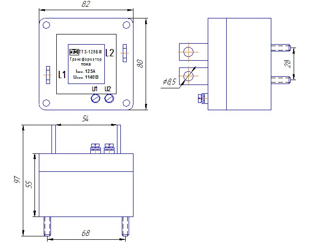 Схема габаритных размеров трансформатора ТТЗ-БМ